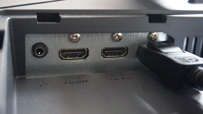 A photo of the BenQ Mobiuz EX2710 gaming monitor's display ports.
